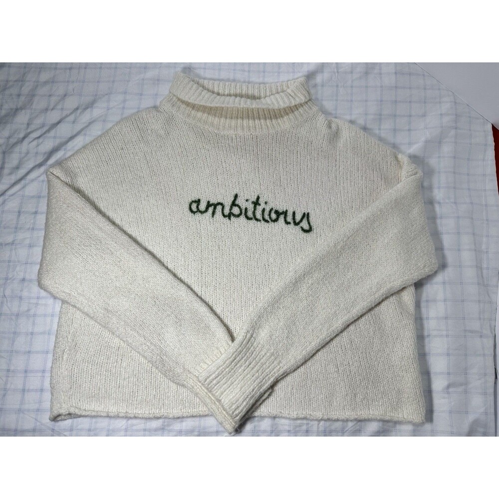 Lou & Grey "Ambitious" Script Mock Neck Sweater - Cream/Ivory - Size XS - Picture 4 of 11